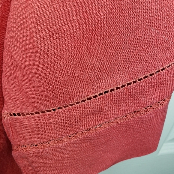 Zara 100% Linen Top V Neck Popover Drop Shoulder Small Poppy Red Hi Low - Picture 4 of 12